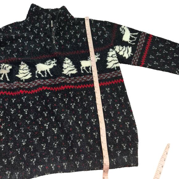 Vtg 90’s Black Holiday Reindeer Christmas Fleece Jacket Women’s M Cozy Cottage - Picture 10 of 11